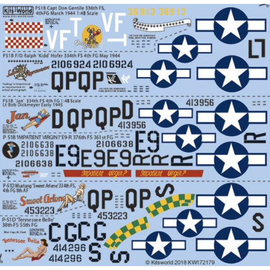 Kits World Kw172179 1/72 Decal For P-51b P-51d North American Mustangs