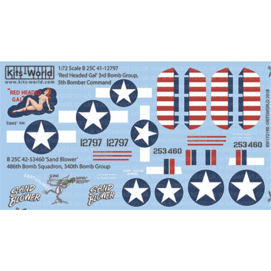 Kits World Kw172190 1/72 Decal For B-25c North American B-25 Mitchell