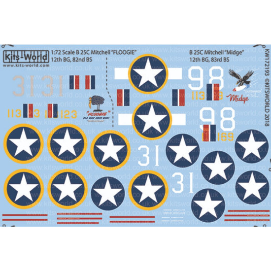 Kits World Kw172193 1/72 Decal For B-25c North American B-25 Mitchell