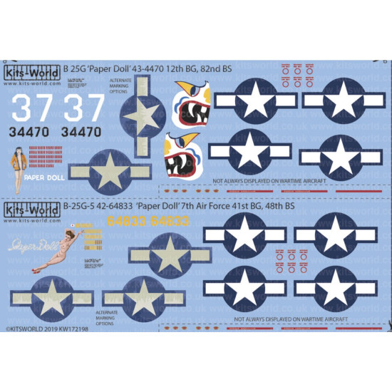 Kits World Kw172198 1/72 Decal For North American B-25g/H Mitchell