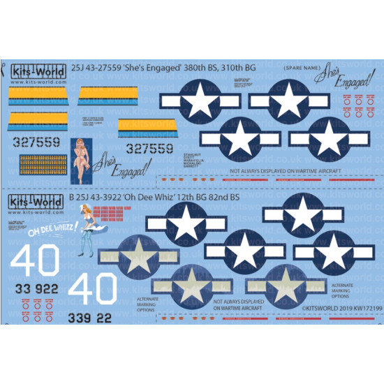 Kits World Kw172199 1/72 Decal For North American B-25j Mitchell