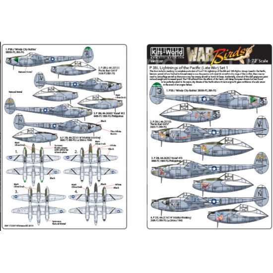 Kits World Kw172207 1/72 Decal P-38 Lightnings Of The Pacific Late War Set One