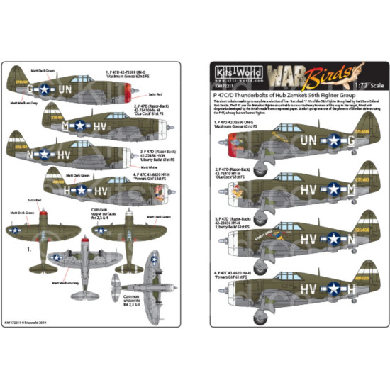 Kits World Kw172211 1/72 P 47c/D Thunderbolts Of Hub Zemkes 56th Fighter Group
