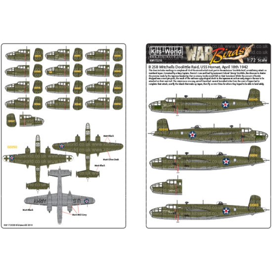 Kits World Kw172215 1/72 Decal For B-25b Mitchells Doolittle Raid