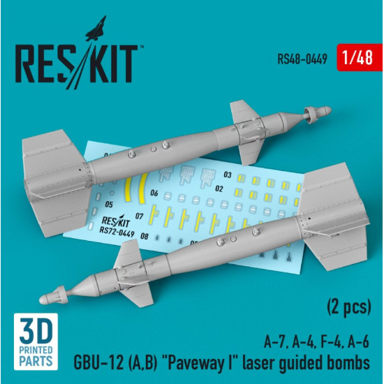 Reskit Rs48-0449 1/48 Gbu12 A B Paveway I Laser-guided Bombs 2 Pcs A7 A4 F4 A6 3d Printed