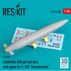 Reskit Rsu48-0305 1/48 Centerline 650 Gal Fuel Tank With Pylons For F105 Thunderchief 1 Pcs 3d Printed