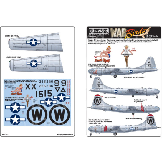 Kits World Kw172225 1/72 Decal For Boeing B-29 Superfortress Accessories Kit