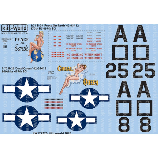 Kits World Kw172226 1/72 Decal For Boeing B-29 Superfortress Accessories Kit