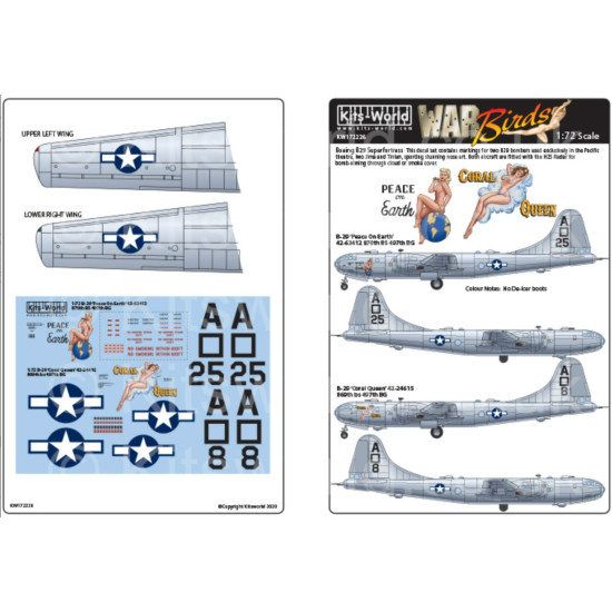 Kits World Kw172226 1/72 Decal For Boeing B-29 Superfortress Accessories Kit