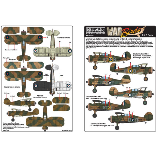 Kits World Kw172234 1/72 Gloster Gladiator General Cocarde Id Letters Characters