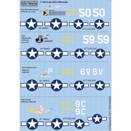 Kits World Kw144003 1/144 Decal For B-25 Mitchell Accessories For Aircraft