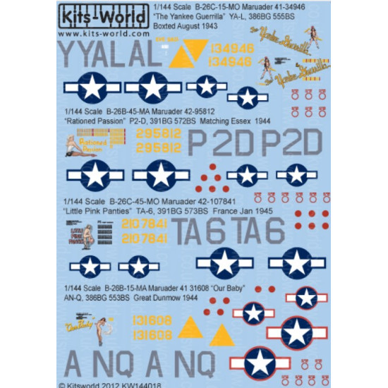 Kits World Kw144018 1/144 Decal For B-26 Marauders Accessories For Aircraft Kits World Kw144018 1/144 Decal For B-26 Marauders Accessories For Aircraft