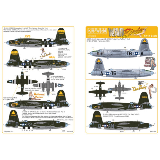 Kits World Kw144018 1/144 Decal For B-26 Marauders Accessories For Aircraft Kits World Kw144018 1/144 Decal For B-26 Marauders Accessories For Aircraft
