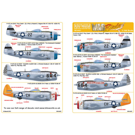 Kits World Kw144027 1/144 Decal For P-47d Thunderbolt Bubbletops Accessories Kit