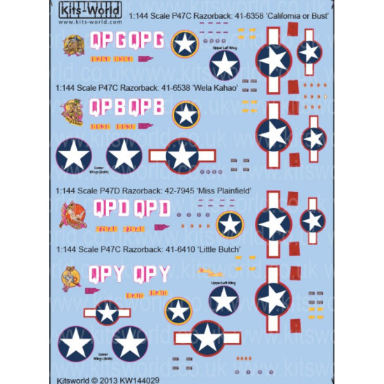 Kits World Kw144029 1/144 Decal For P-47c/D Razorbacks Accessories For Aircraft