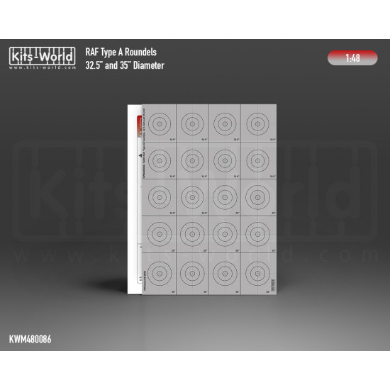 Kits World Kwm480086 1/48 Mask For Raf Type A Roundel 1915-1942 - 32.5 17.1mm And 35 18.5mm