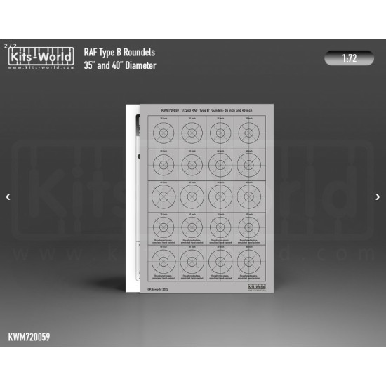 Kits World Kwm720059 1/72 Mask For Raf 48 Inch Type B Roundels 35 And 40 Inch