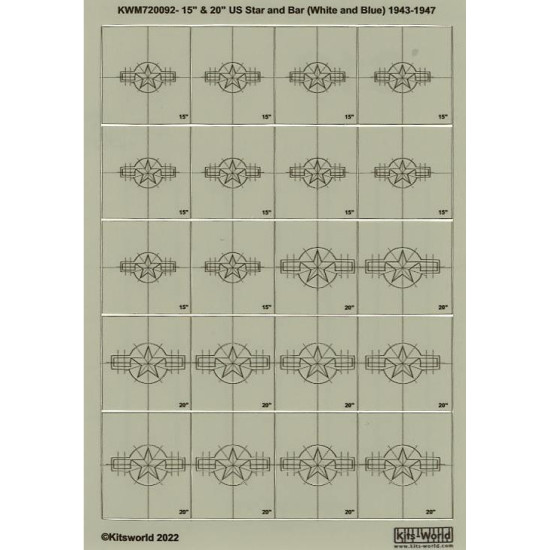 Kits World Kwm720092 1/72 Mask For Us Stars And Bar 1943-1947 Paint Mask Set 15 Inch And 20 Inch