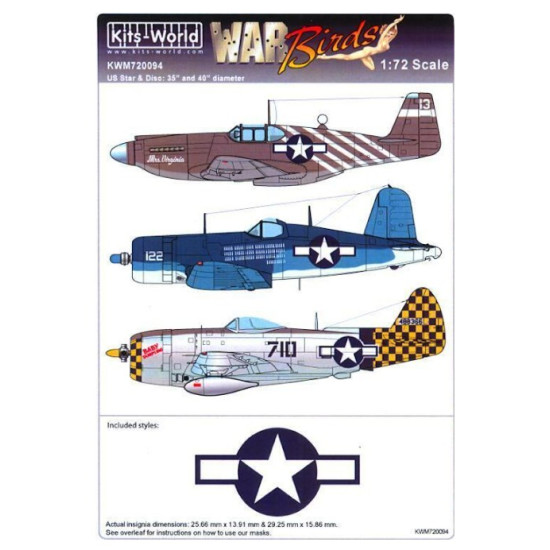 Kits World Kwm720094 1/72 Mask For Us Stars And Bar 1943-1947 35 Inch And 40 Inch