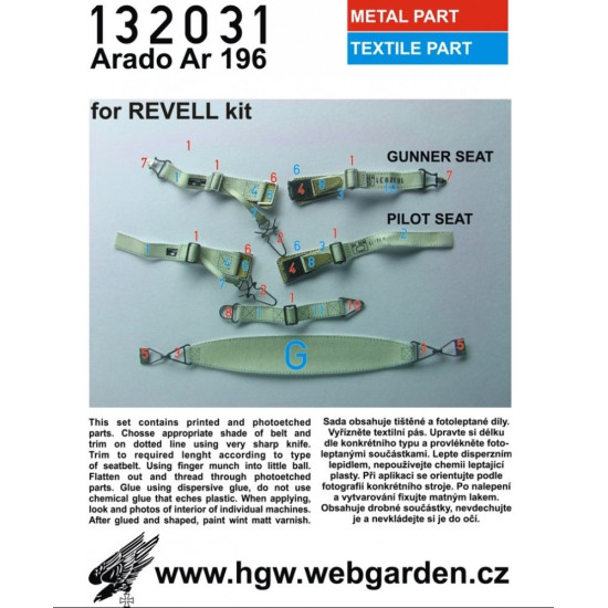 Hgw 132031 1/32 Seatbelts For Arado Ar-196 For Revell Kits