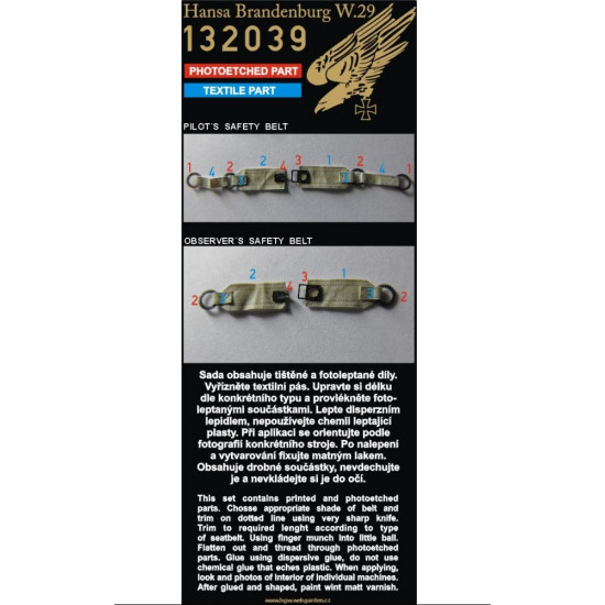 Hgw 132039 1/32 Seatbelts For Hansa Brandenburg W.29 For Wingnut Wings Kits Hgw 132039 1/32 Seatbelts For Hansa Brandenburg W.29 For Wingnut Wings Kits