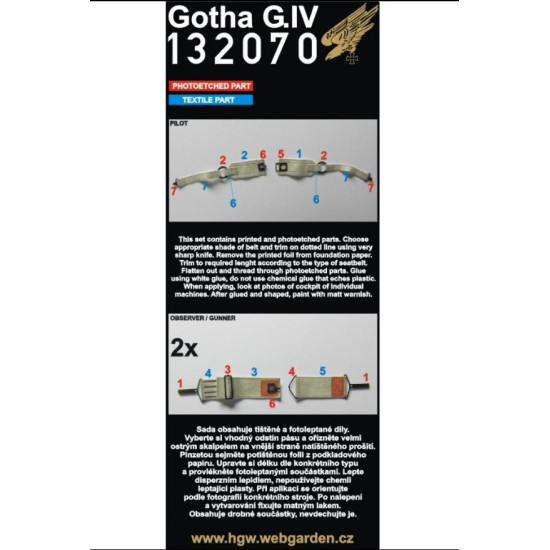 Hgw 132070 1/32 Seatbelts For Gotha G.iv For Wingnut Wings Kits Accessories