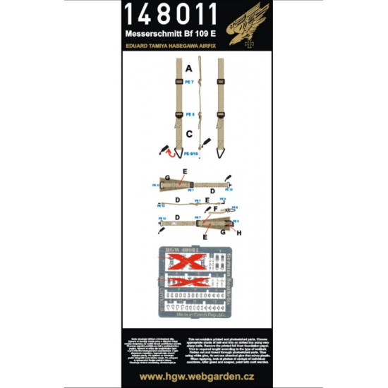 Hgw 148011 1/48 Seatbelts For Messerschmitt Bf 109e Accessories For Aircraft