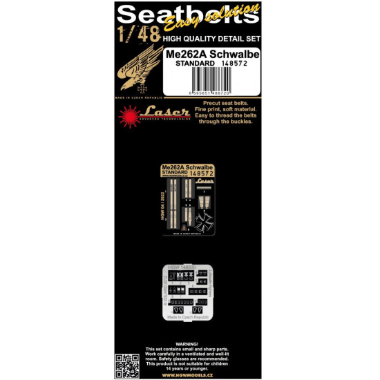 HGW 1/48 scale Me262A Schwalbe (Standard) seatbelts and PE buckles - 148572 HGW 1/48 scale Me262A Schwalbe (Standard) seatbelts and PE buckles - 148572