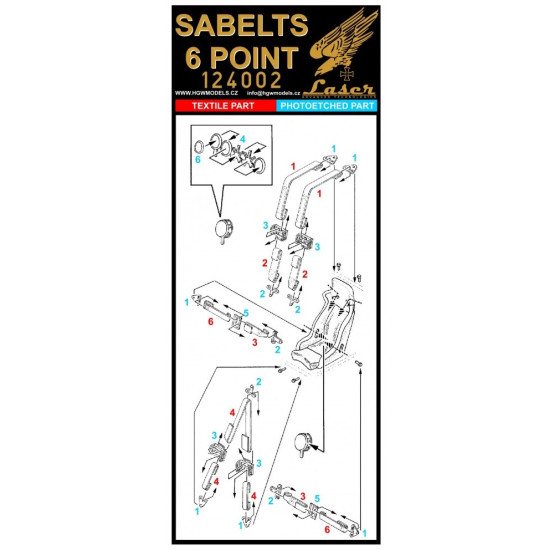 Hgw 124002 1/24 Seatbelts Sabelt 6 Point Blue Accessories For Aircraft