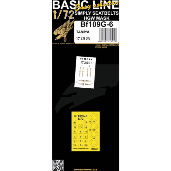 Hgw 172805 1/72 Seatbelts And Mask For Bf109g-6 Basic Line For Tamiya Kit