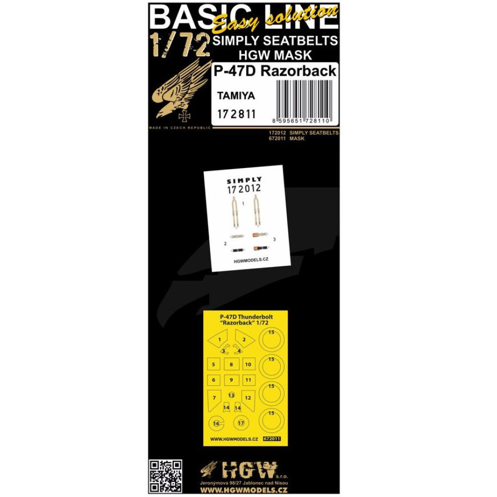 Hgw 172811 1/72 Seatbelts And Mask For P-47d Razorback Basic Line For ...