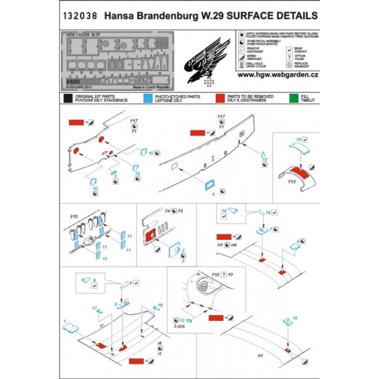 Hgw 132038 1/32 Photo-etched For W.29 Surface Details For Wingnut Wings