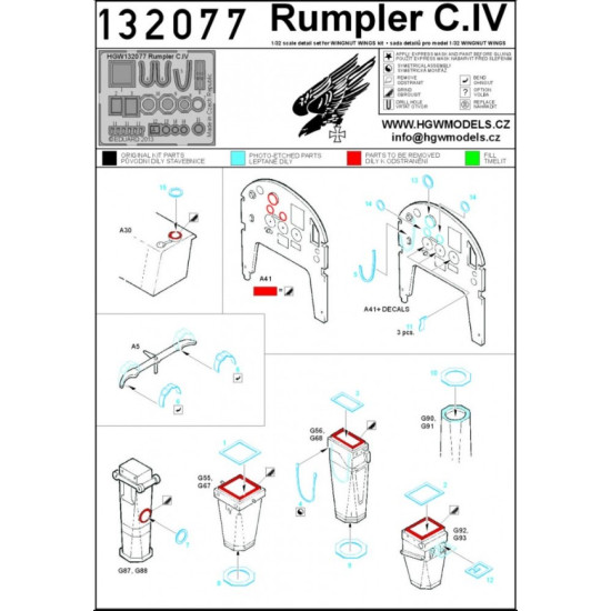 Hgw 132077 1/32 Photo-etched For Rumpler C.iv Interior For Wingnut Wings