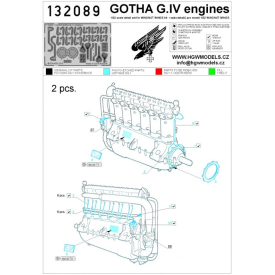 Hgw 132089 1/32 Photo-etched For Gotha G.iv Engine For Wingnut Wings