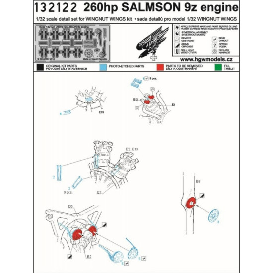 Hgw 132122 1/32 Photo-etched For Salmson 2-a2 Engine For Wingnut Wings