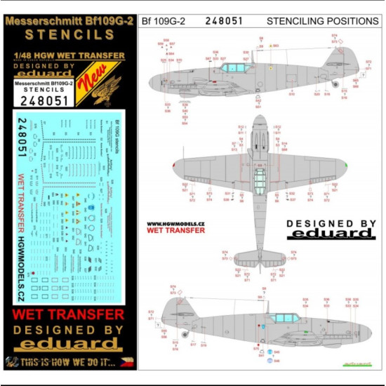 HGW 1/48 wet transfer stencils for Bf109G-2 aircraft kits - 248051 HGW 1/48 wet transfer stencils for Bf109G-2 aircraft kits - 248051