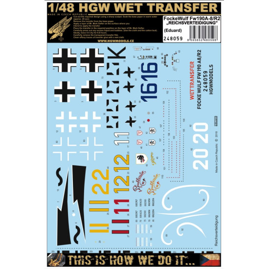 Hgw 248059 1/48 Decal For Fockewulf Fw190a-8/R2 Reichsverteidigung Markings