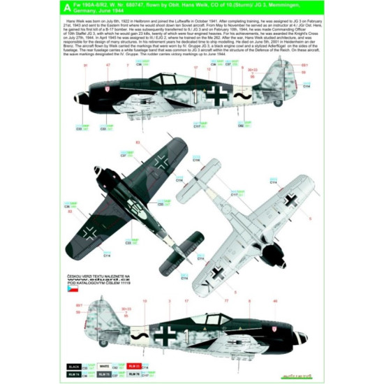 Hgw 248059 1/48 Decal For Fockewulf Fw190a-8/R2 Reichsverteidigung Markings
