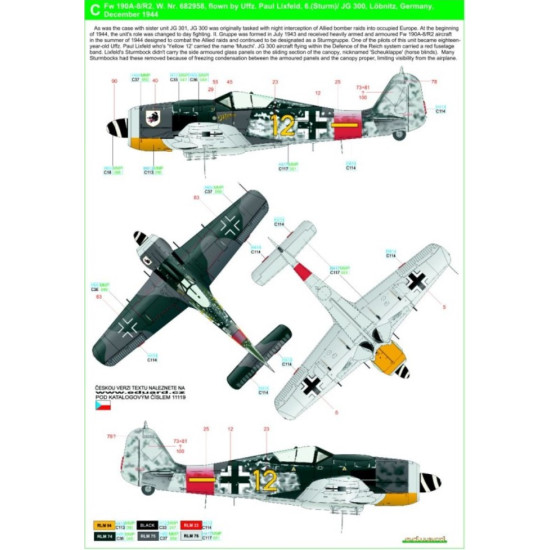 Hgw 248059 1/48 Decal For Fockewulf Fw190a-8/R2 Reichsverteidigung Markings