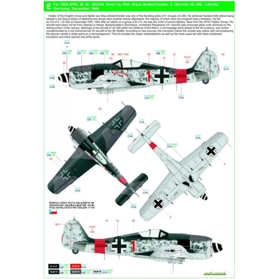 Hgw 248059 1/48 Decal For Fockewulf Fw190a-8/R2 Reichsverteidigung Markings