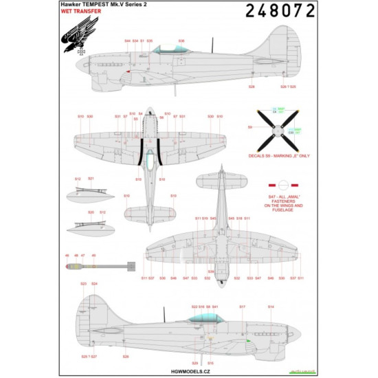 Hgw 248072 1/48 Decal For Hawker Tempest Mk.v Series 2 Stencils Accessories Kit