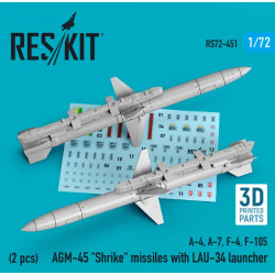 Reskit Rs72-0451 1/72 Agm45 Shrike Missiles With Lau34 Launcher 2 Pcs A4 A7 F4 F105 3d Printed