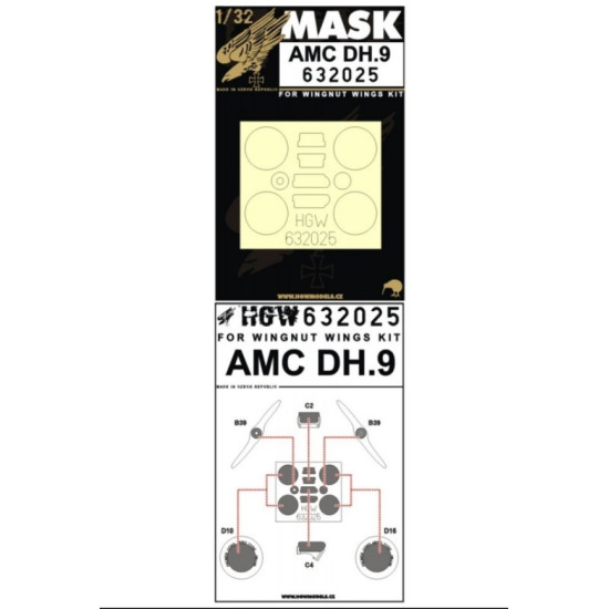 Hgw 632025 1/32 Mask For Amc Dh.9 For Wingnut Wings Accessories Kit