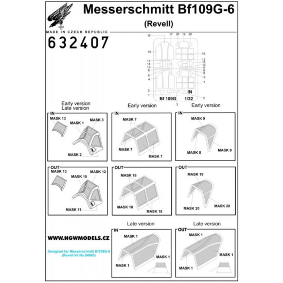 Hgw 632407 1/32 Inside And Outside Canopy Mask For Bf109g-6 For Revell