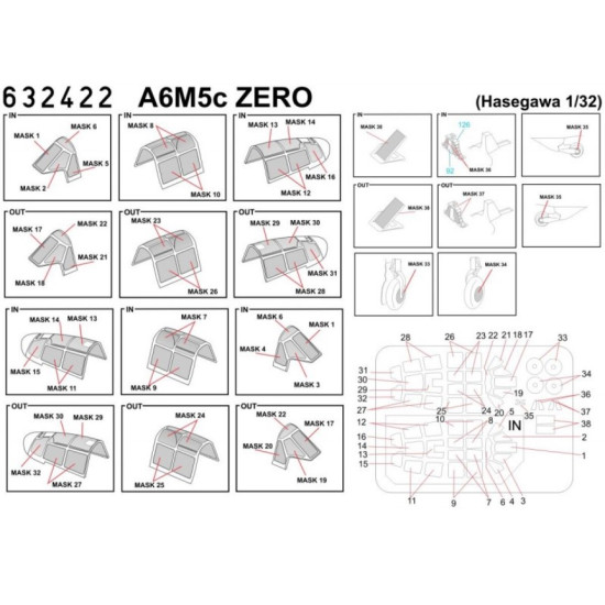 Hgw 632422 1/32 Inside And Outside Canopy Mask For A6m5c Zero For Hasegwa Kit