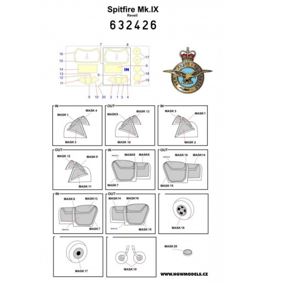 Hgw 632426 1/32 Inside And Outside Canopy Mask For Spitfire Mk.ix Revell Kit