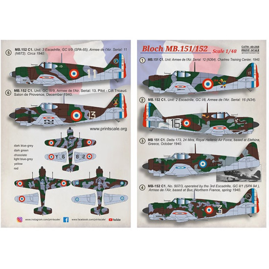 Print Scale 48-268 1/48 Bloch Mb.151 152 Accessories For Aircraft