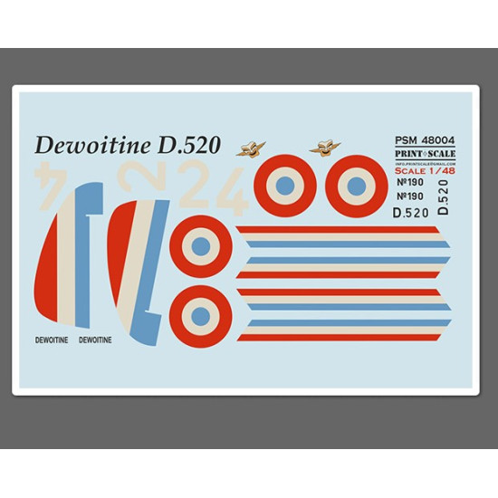 Print Scale Psm48004 1/48 Dewoitine D.520 Mask Decal 3d Decal