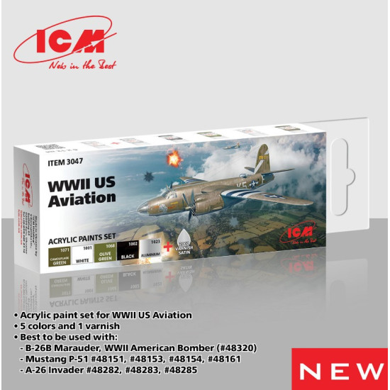 Icm 3047 Wwii Us Aviation Acrylic Paint Set 6 Pcs In Kit