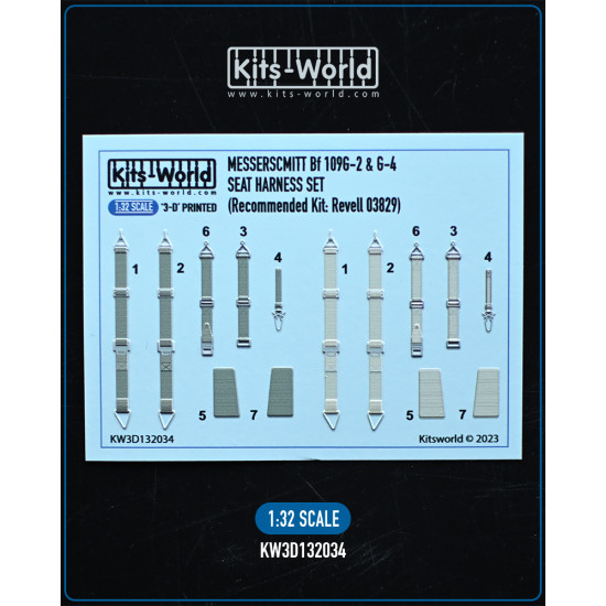 Kits World Kw3d132034 1/32 3d Decals Messerschmitt Bf 109g-2 And G-4 Seat Belts Revell 03829